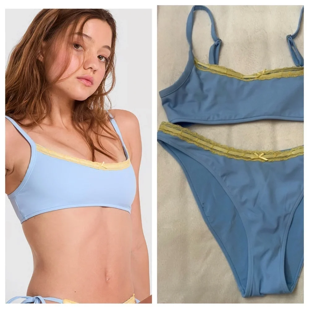 New! Frankie’s Bikinis x PINK Eve golden hour Blue Yellow Bikini 3982